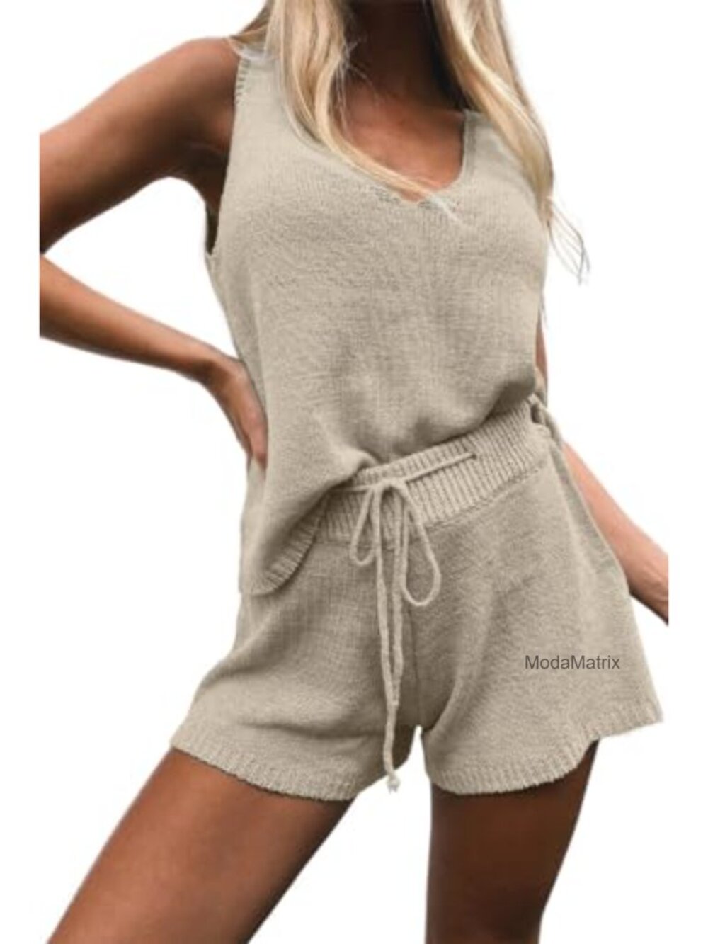 Women's Lounge Set 2 Piece Knit Tank Top High Waist Shorts Vacation Loungewear